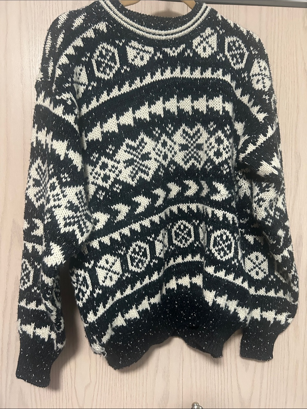 Hang Ten Black & White Fair Isle Crewneck Sweater